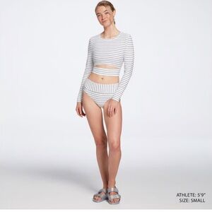 Calia by Carrie Underwood Striped Cut-out Long Sleeve Rash Guard Swim Top Small